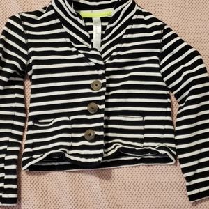 Girls Black and White Striped Blazer